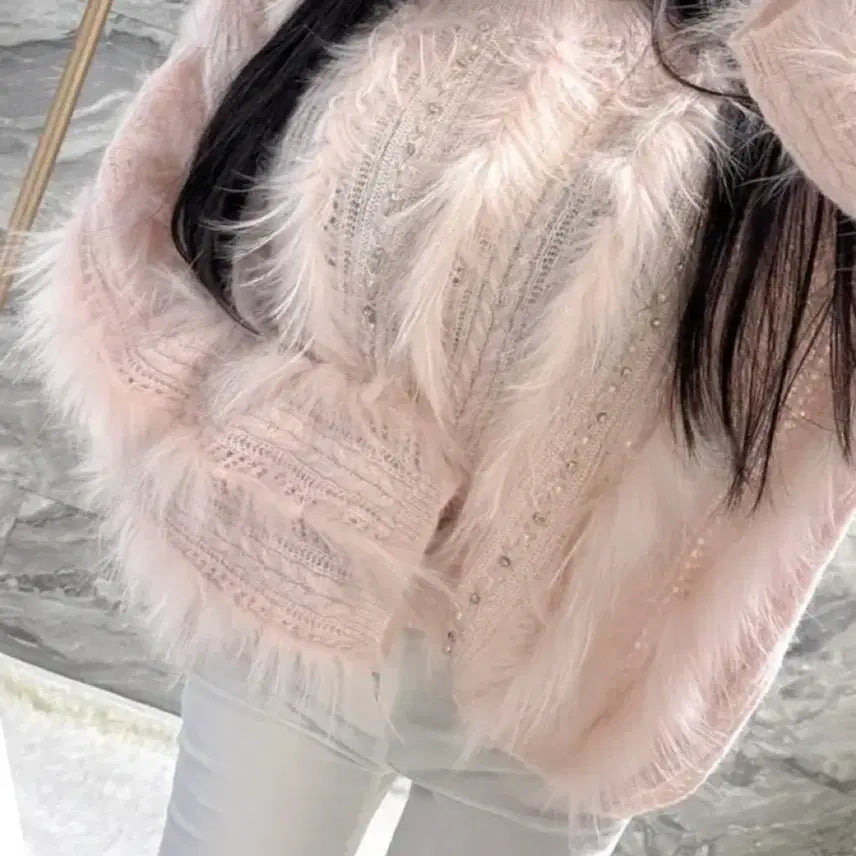 [BUNJANG] Imported Pink Cubic Knit Sweater / 퍼 큐빅 니트 수입의류 핑크