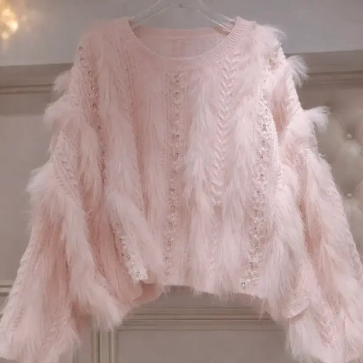 [BUNJANG] Imported Pink Cubic Knit Sweater / 퍼 큐빅 니트 수입의류 핑크