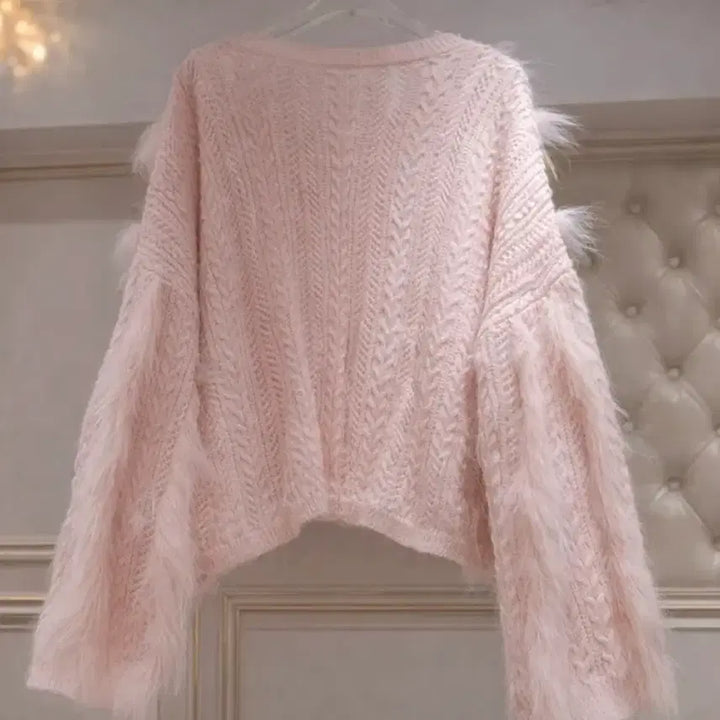 [BUNJANG] Imported Pink Cubic Knit Sweater / 퍼 큐빅 니트 수입의류 핑크