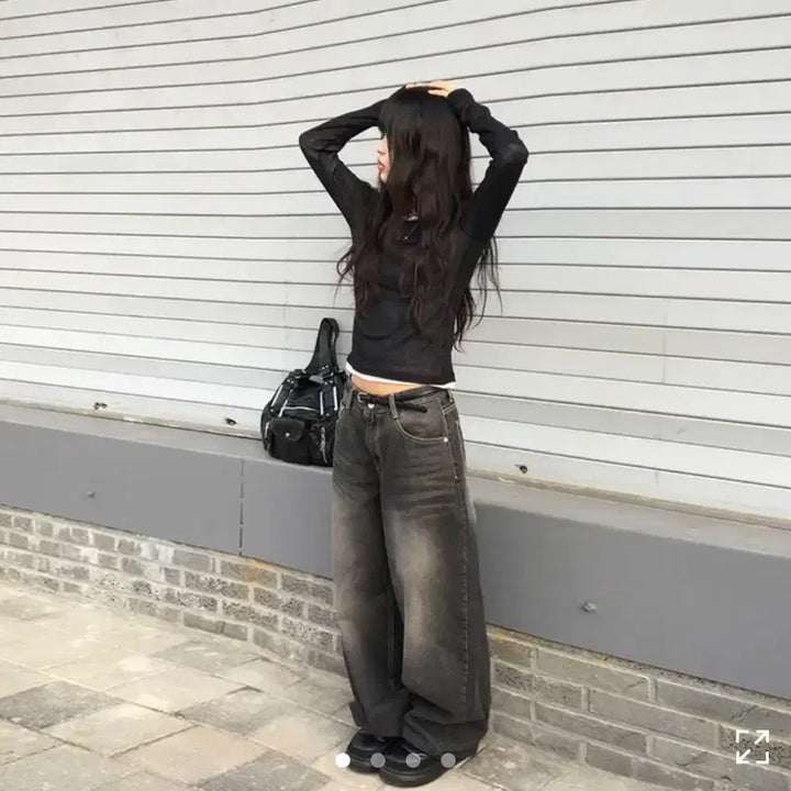 [BUNJANG] Anyone More Black Wash Wide Denim Pants / 애니원모어 게트 흑청 워싱 와이드 팬츠 데님