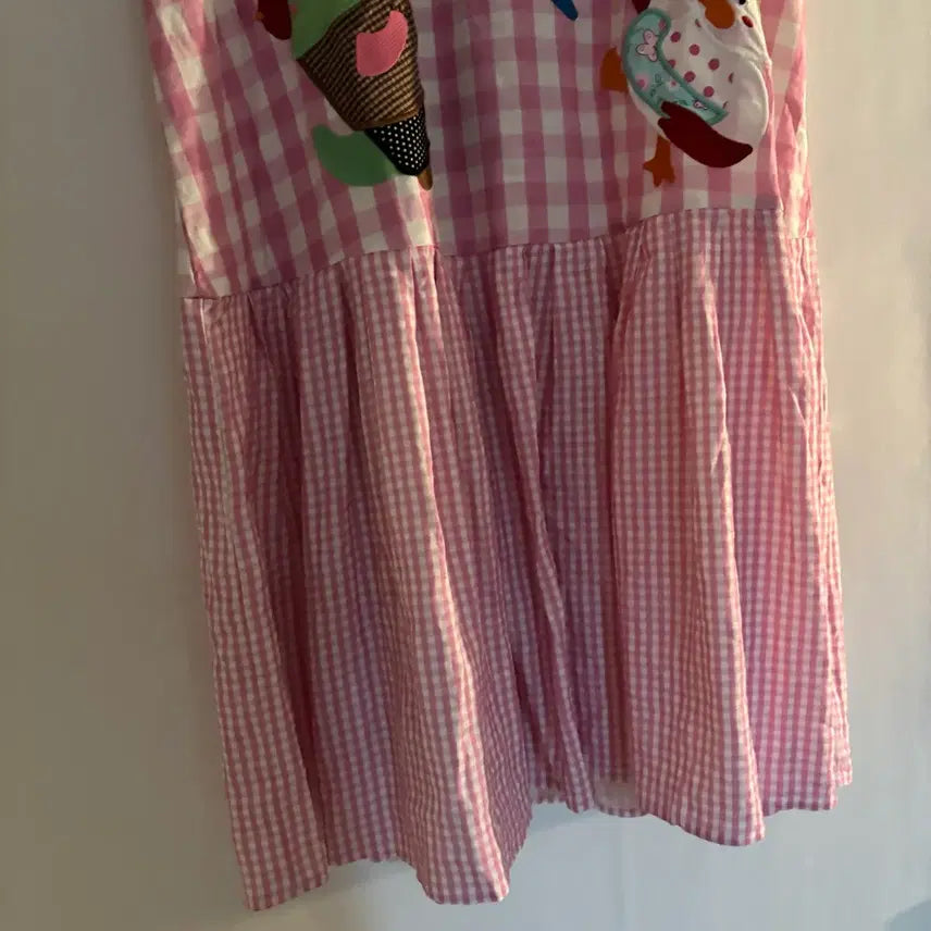 [BUNJANG] Pink Check Embroidered Long Sleeveless Dress / 귀여운 자수 핑크 체크 롱 민소매 원피스 빈티지