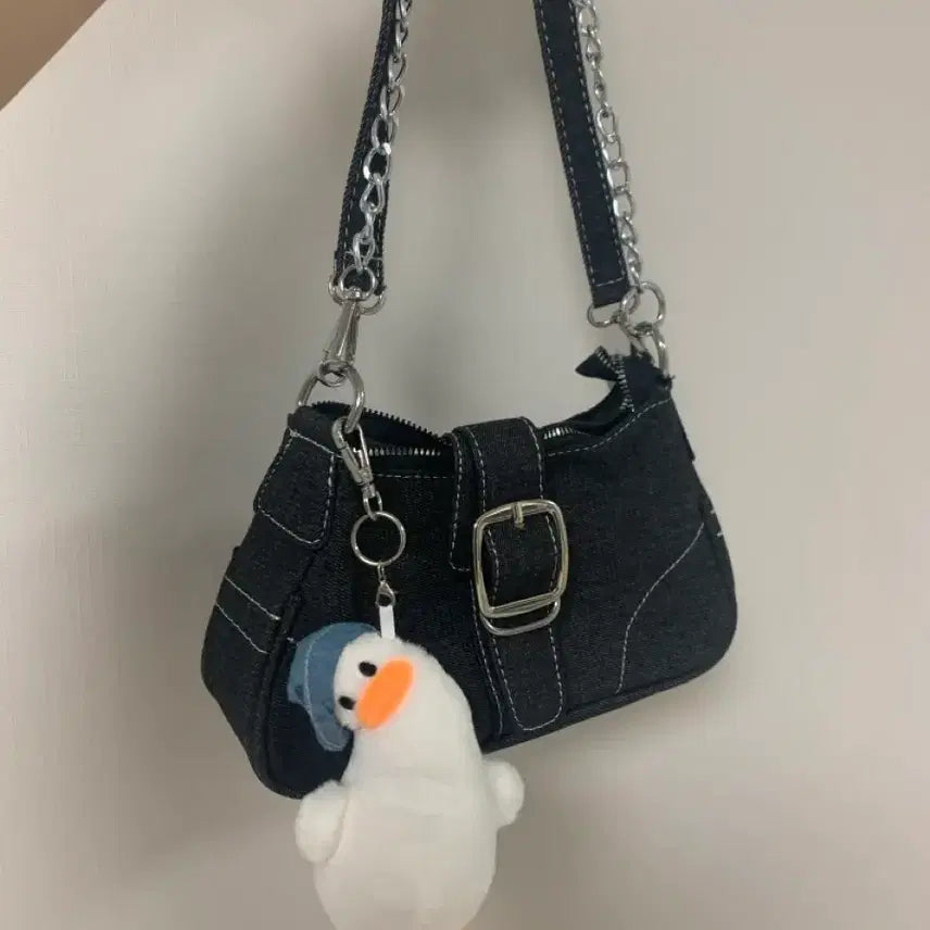 [BUNJANG] Ably Denim Y2K Shoulder Bag / 에이블리)데님 숄더백Y2K 데님 벨트 체인 호보숄더