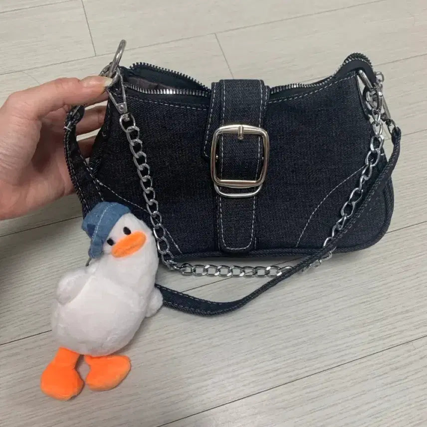 [BUNJANG] Ably Denim Y2K Shoulder Bag / 에이블리)데님 숄더백Y2K 데님 벨트 체인 호보숄더