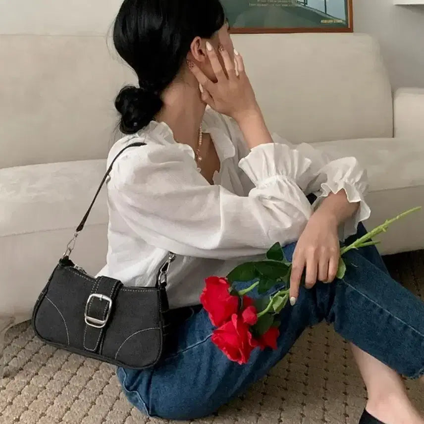 [BUNJANG] Ably Denim Y2K Shoulder Bag / 에이블리)데님 숄더백Y2K 데님 벨트 체인 호보숄더
