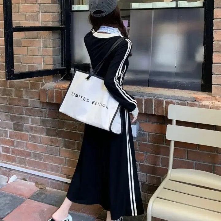 [BUNJANG] V-Neck Color Block Slim Dress / 브이넥 배색 슬림 원피스(44-55)