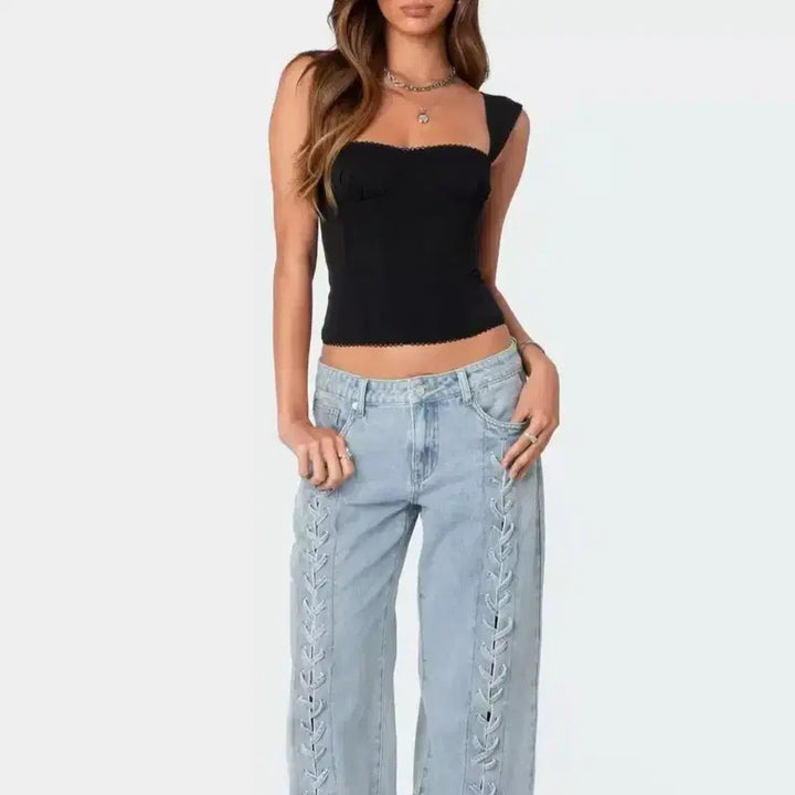 [BUNJANG] Edikted Black Corset Style Top with Lace Detail / Edikted(에디케이티드)블랙 코르셋 스타일 탑 레이스 디테일