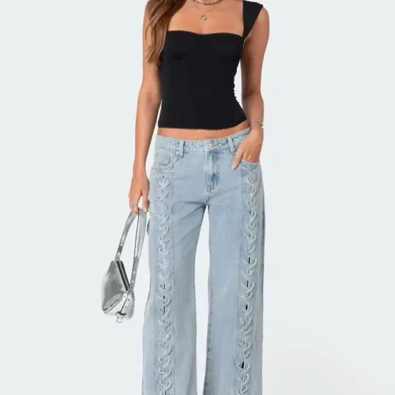 [BUNJANG] Edikted Black Corset Style Top with Lace Detail / Edikted(에디케이티드)블랙 코르셋 스타일 탑 레이스 디테일