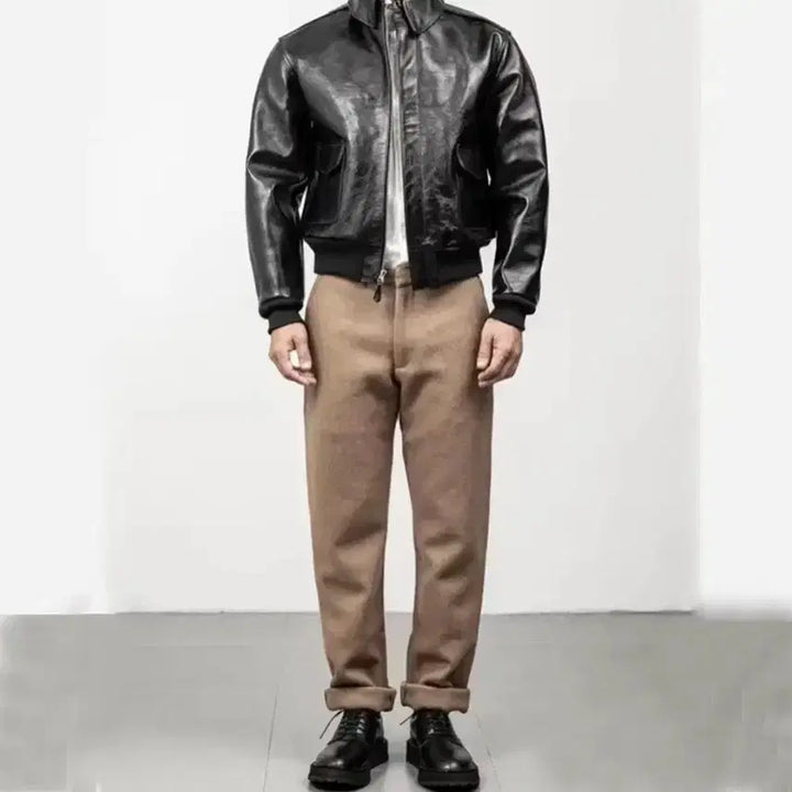 [BUNJANG] Veluokldly A-2 Black Leather Jacket L / Veluokldly A-2 말 가죽 자켓 블랙 L
