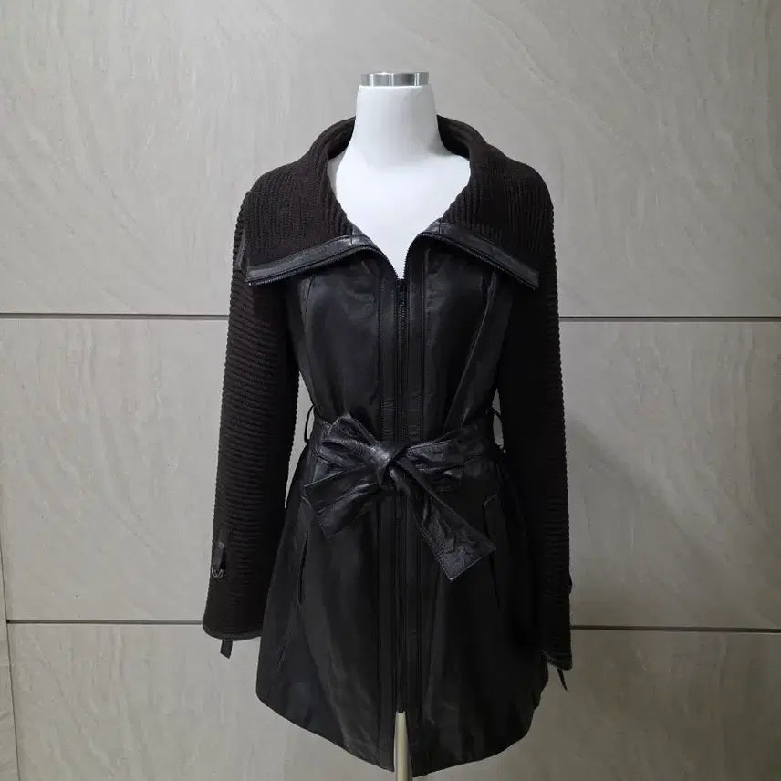 [BUNJANG] Wool Blend Leather Jacket (Size 55-66) / 다크브라운 울배색 천연 양가죽 자켓 벨트포함 55~66