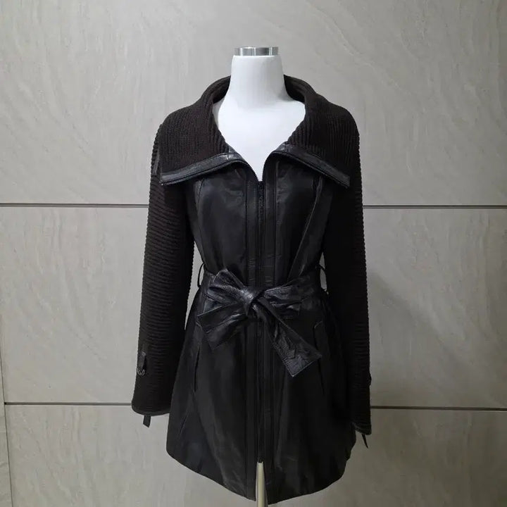 [BUNJANG] Wool Blend Leather Jacket (Size 55-66) / 다크브라운 울배색 천연 양가죽 자켓 벨트포함 55~66