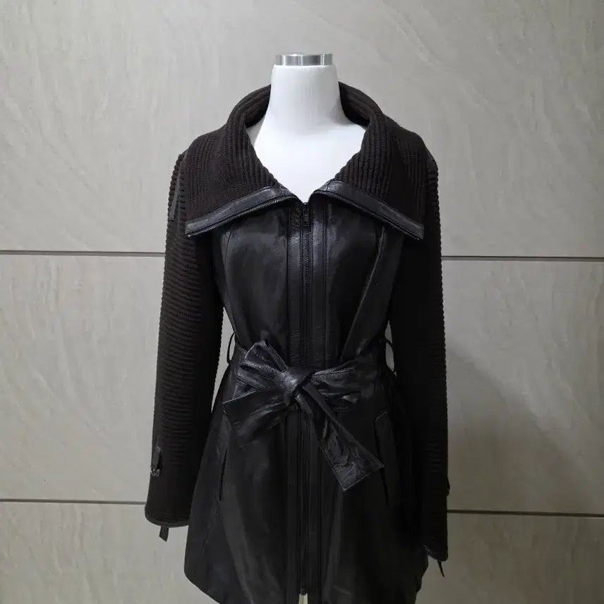 [BUNJANG] Wool Blend Leather Jacket (Size 55-66) / 다크브라운 울배색 천연 양가죽 자켓 벨트포함 55~66