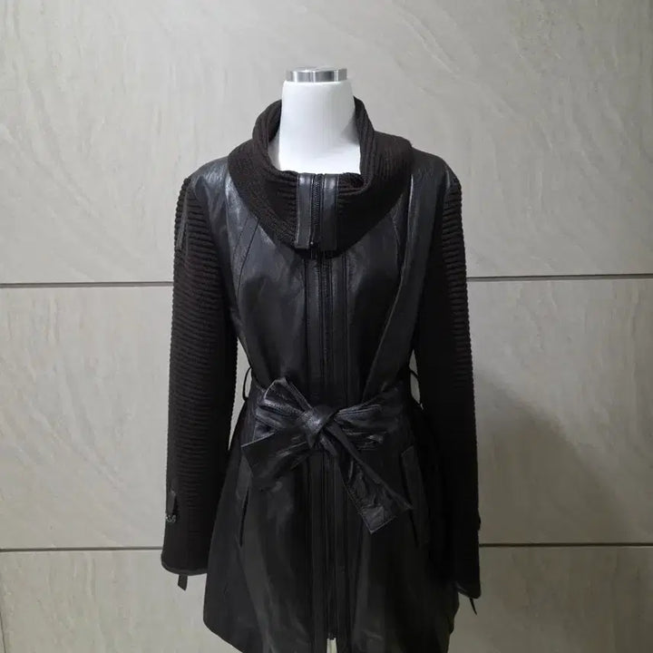[BUNJANG] Wool Blend Leather Jacket (Size 55-66) / 다크브라운 울배색 천연 양가죽 자켓 벨트포함 55~66