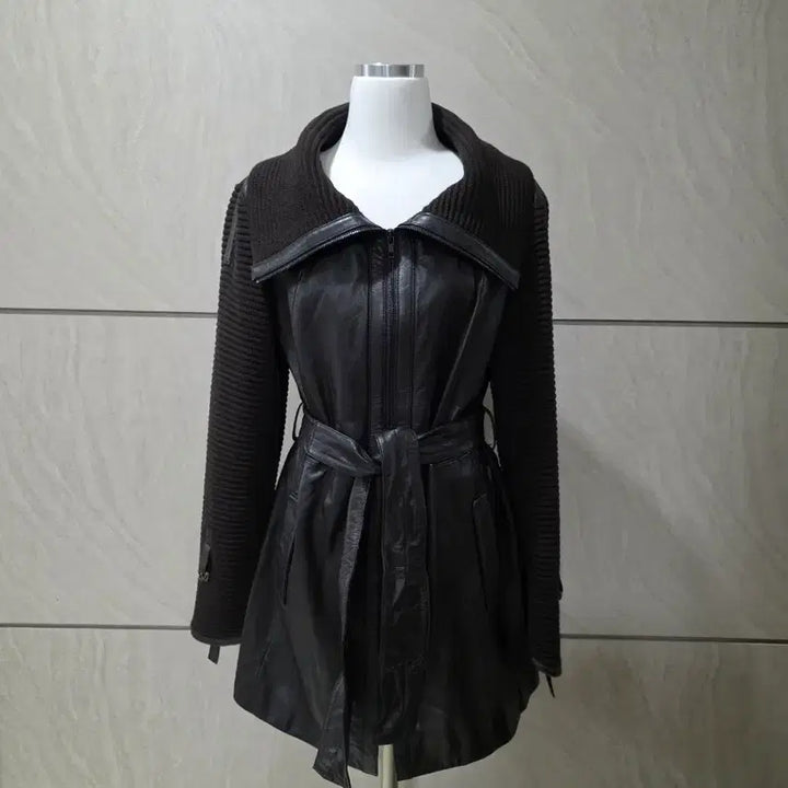 [BUNJANG] Wool Blend Leather Jacket (Size 55-66) / 다크브라운 울배색 천연 양가죽 자켓 벨트포함 55~66