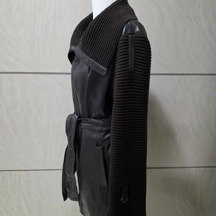 [BUNJANG] Wool Blend Leather Jacket (Size 55-66) / 다크브라운 울배색 천연 양가죽 자켓 벨트포함 55~66