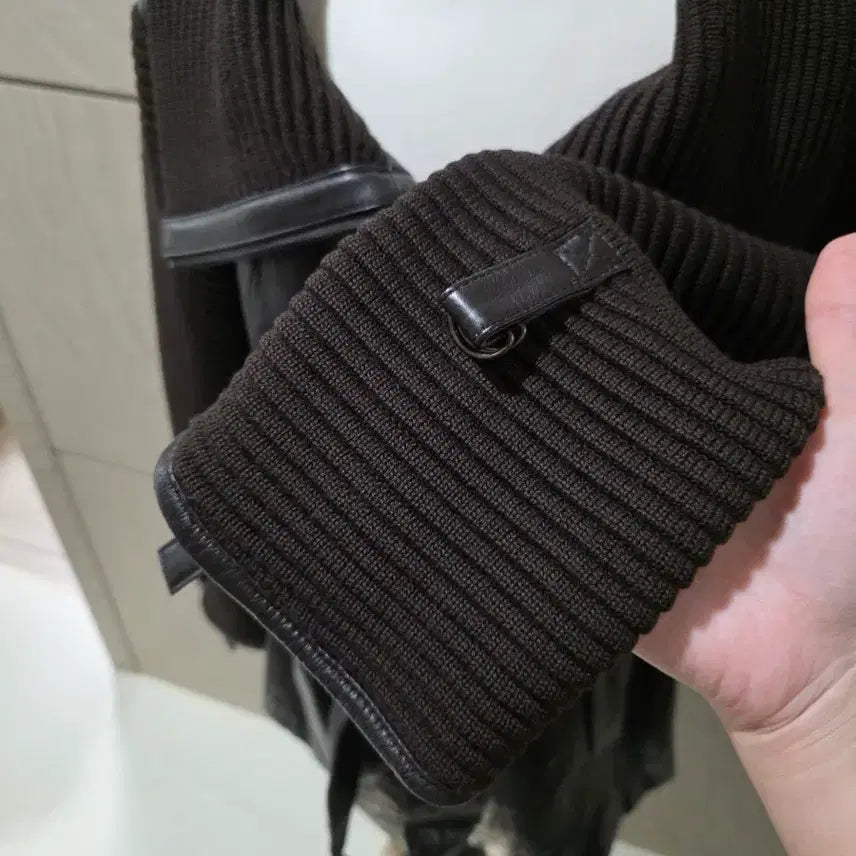 [BUNJANG] Wool Blend Leather Jacket (Size 55-66) / 다크브라운 울배색 천연 양가죽 자켓 벨트포함 55~66