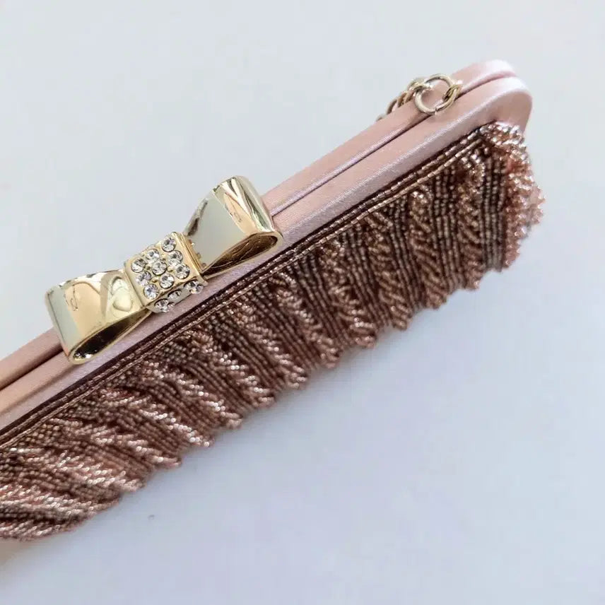 [BUNJANG] Pink Beaded Bag / 리본 장식 핑크 비즈 백