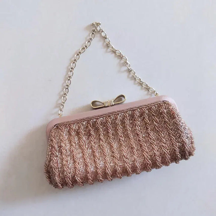 [BUNJANG] Pink Beaded Bag / 리본 장식 핑크 비즈 백