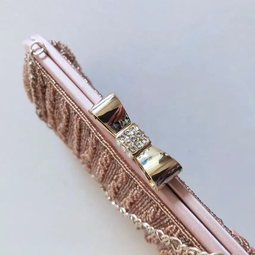 [BUNJANG] Pink Beaded Bag / 리본 장식 핑크 비즈 백