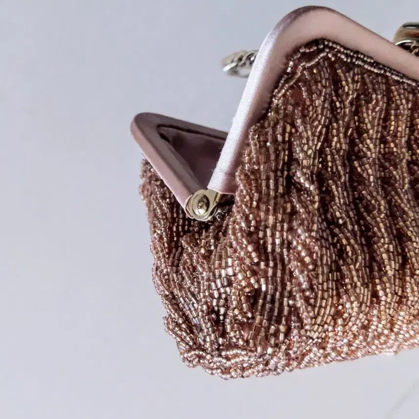 [BUNJANG] Pink Beaded Bag / 리본 장식 핑크 비즈 백