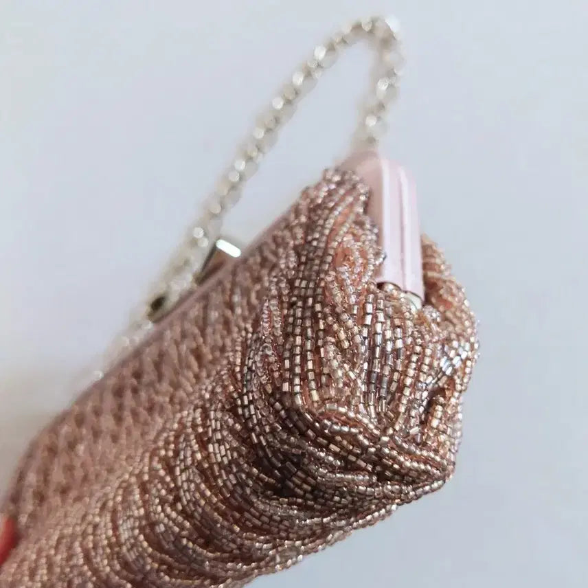 [BUNJANG] Pink Beaded Bag / 리본 장식 핑크 비즈 백