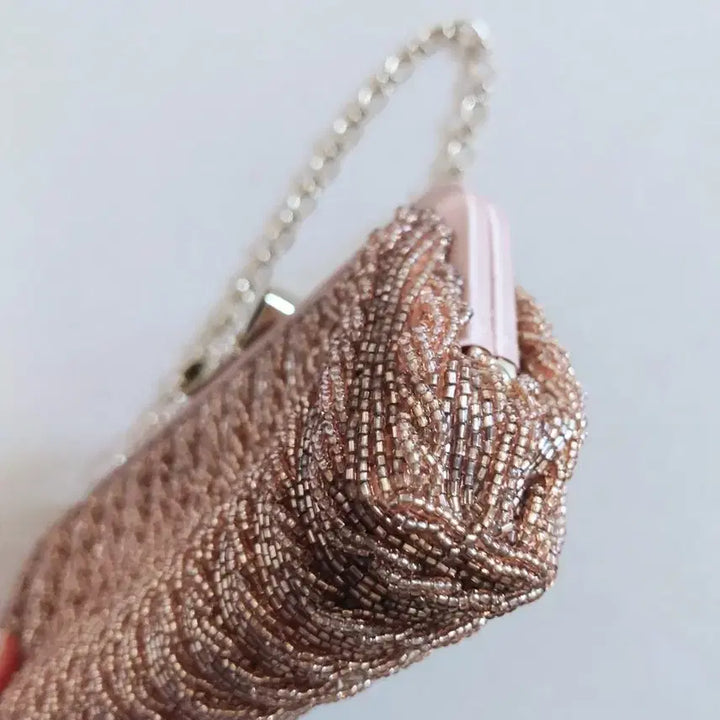 [BUNJANG] Pink Beaded Bag / 리본 장식 핑크 비즈 백