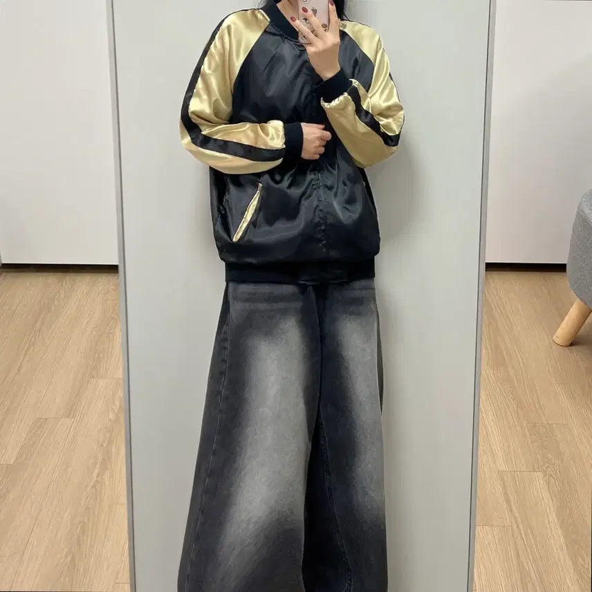 [BUNJANG] JPN Cherry Blossom Embroidered Reversible Sukajan Jacket / JPN 학 벚꽃 자수로고 리버시블 양면 스카잔 자켓