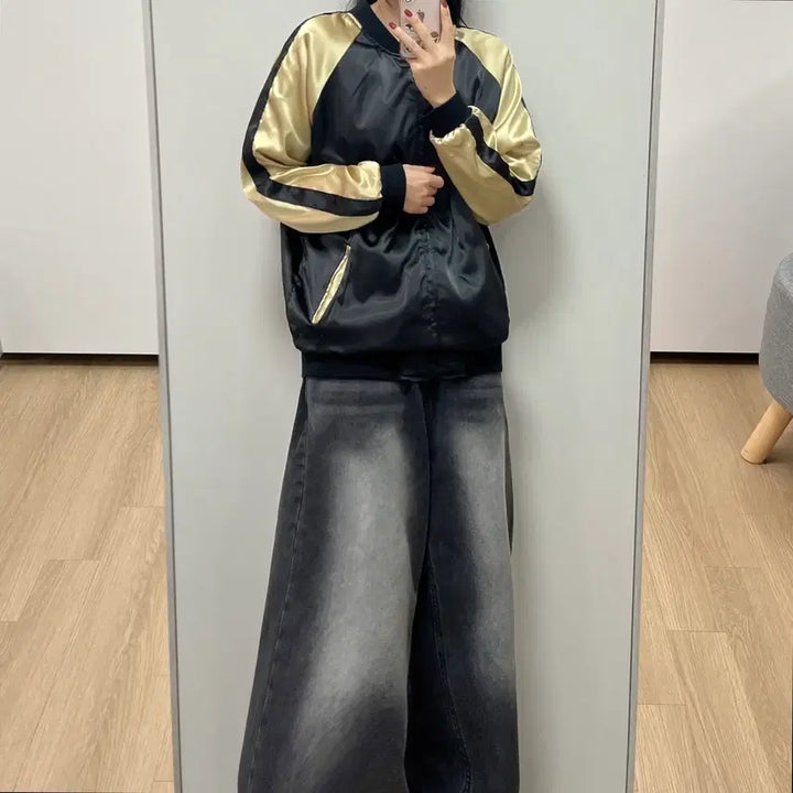 [BUNJANG] JPN Cherry Blossom Embroidered Reversible Sukajan Jacket / JPN 학 벚꽃 자수로고 리버시블 양면 스카잔 자켓