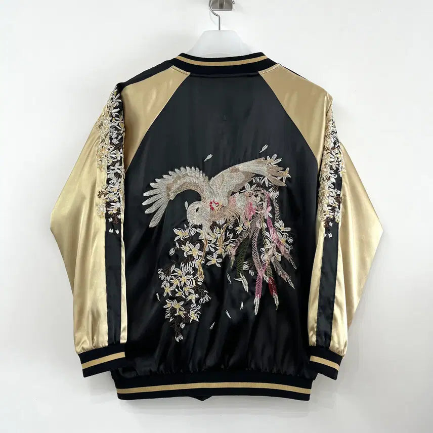 [BUNJANG] JPN Cherry Blossom Embroidered Reversible Sukajan Jacket / JPN 학 벚꽃 자수로고 리버시블 양면 스카잔 자켓