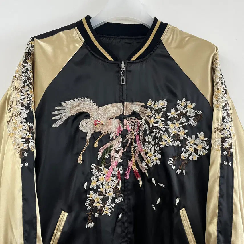 [BUNJANG] JPN Cherry Blossom Embroidered Reversible Sukajan Jacket / JPN 학 벚꽃 자수로고 리버시블 양면 스카잔 자켓