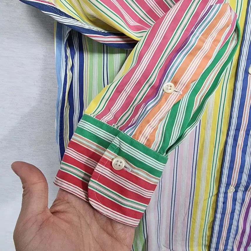 [BUNJANG] Polo Rainbow Striped Shirt (Men's 95) / ㅡ폴로 봄가을 레인보우 남방 남95 ㅡ0209