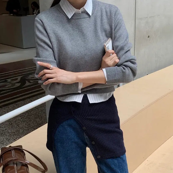 [BUNJANG] Edmore Layered Knit Gray / 에드모어 레이어드 봄니트 그레이