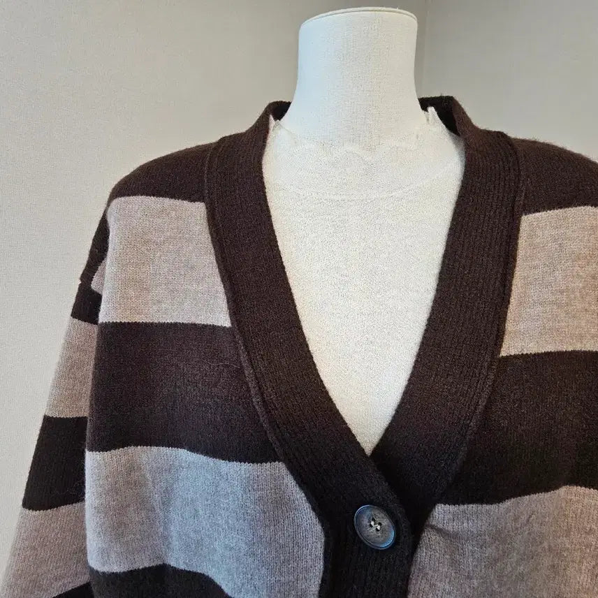 [BUNJANG] Striped V-Neck Wool Blend Cardigan Jacket / 스트라이프 브이넥 자켓겸 가디건  양모혼방