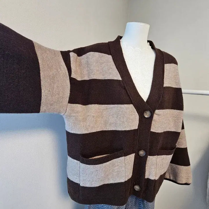 [BUNJANG] Striped V-Neck Wool Blend Cardigan Jacket / 스트라이프 브이넥 자켓겸 가디건  양모혼방