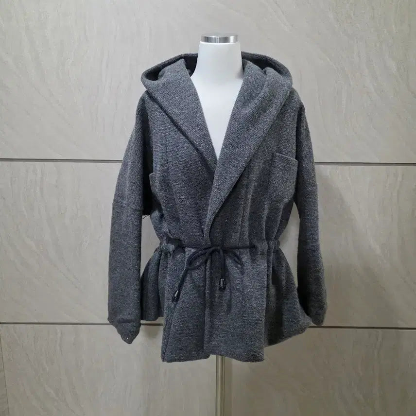[BUNJANG] Charcoal Waist String Hooded Outerwear (Size 55-77) / 차콜 허리 스트링 후드 아우터 (55~77) 꾸안꾸룩