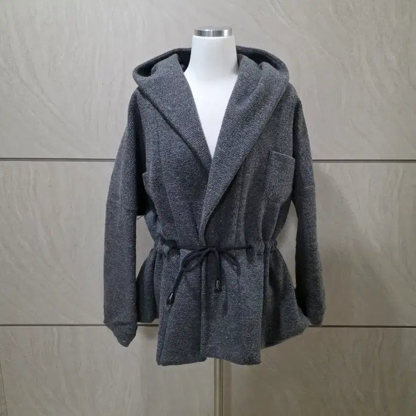 [BUNJANG] Charcoal Waist String Hooded Outerwear (Size 55-77) / 차콜 허리 스트링 후드 아우터 (55~77) 꾸안꾸룩