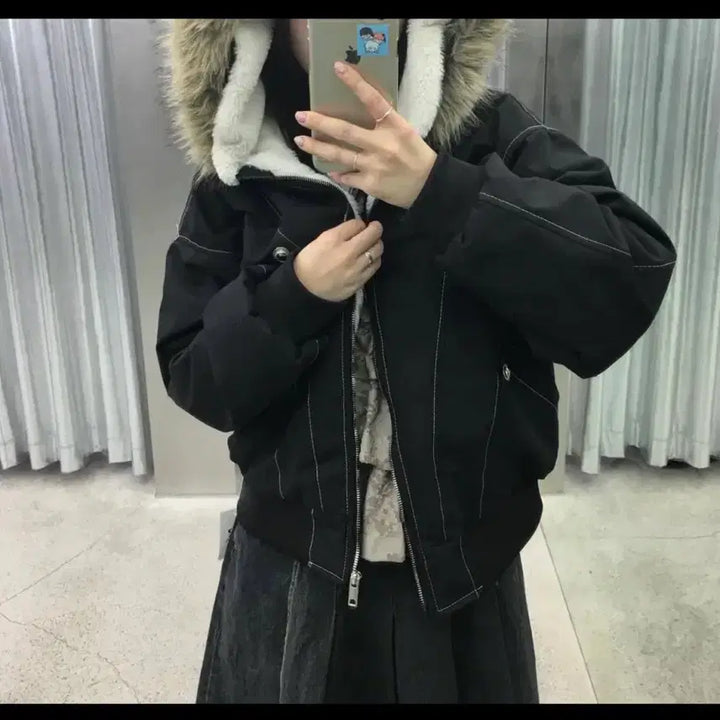 [BUNJANG] Oversized Fur Hooded Jacket / 에이블리 오버핏 야상 퍼 후드자켓 FREE