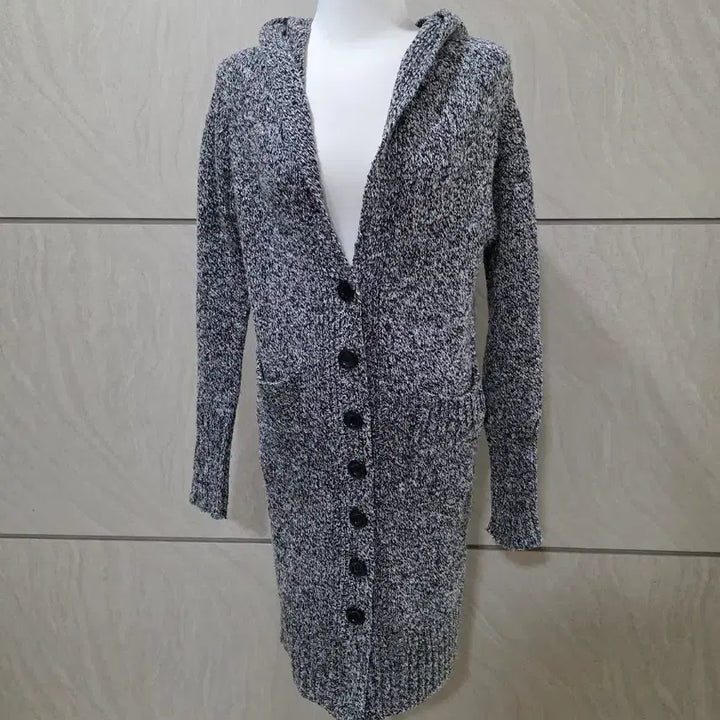 [BUNJANG] 55-66 Knit Hooded Long Cardigan / 봄 겨울 그레이 니트 후드 롱 가디건 55~66 새옷