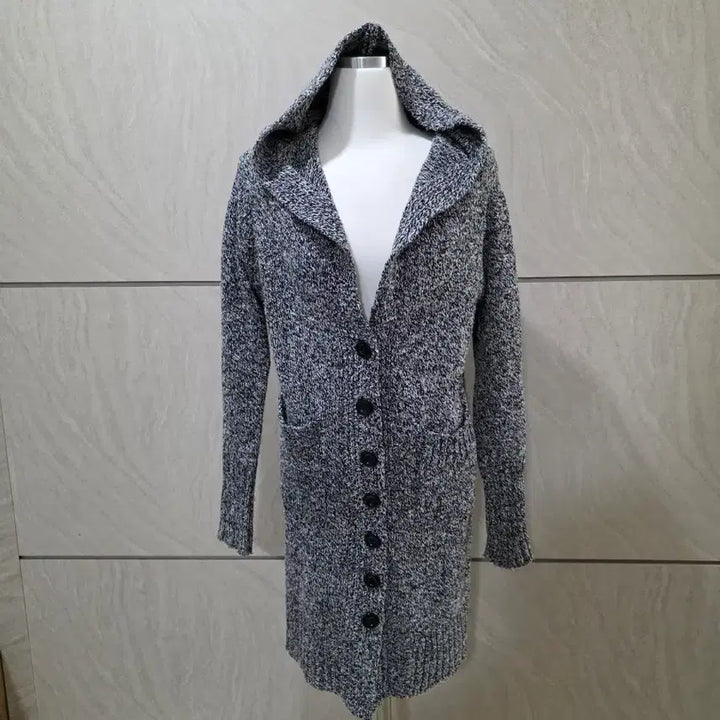 [BUNJANG] 55-66 Knit Hooded Long Cardigan / 봄 겨울 그레이 니트 후드 롱 가디건 55~66 새옷