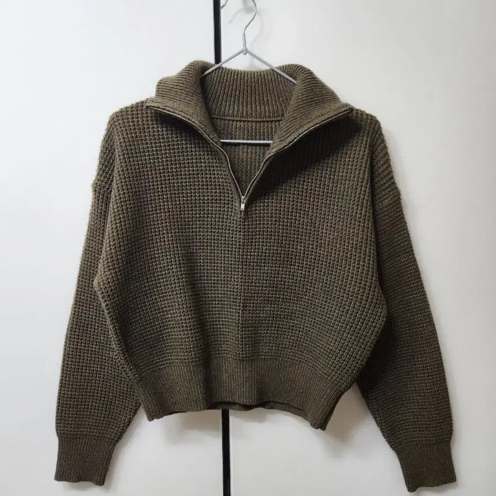 [BUNJANG] Waffle Knit Zip-Up Sweater / 와플 카라 지퍼 니트