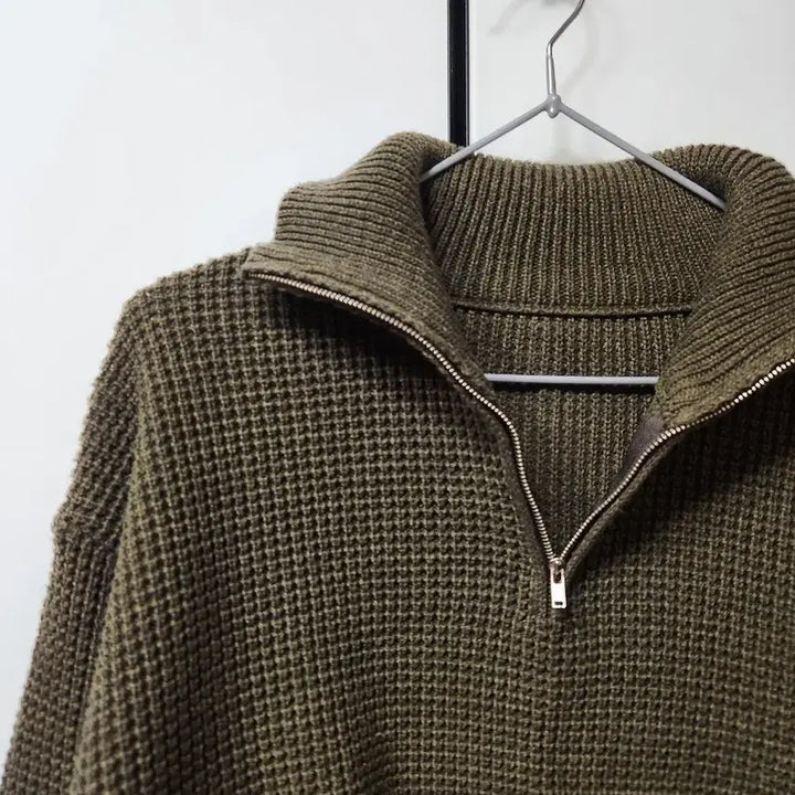 [BUNJANG] Waffle Knit Zip-Up Sweater / 와플 카라 지퍼 니트