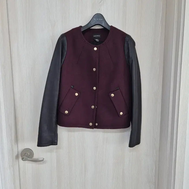 [BUNJANG] Club Monaco Wool Jacket / 클럽모나코 가죽소매 버건디 울자켓