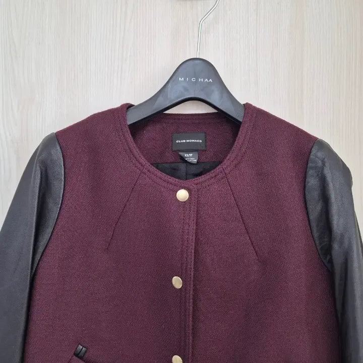 [BUNJANG] Club Monaco Wool Jacket / 클럽모나코 가죽소매 버건디 울자켓