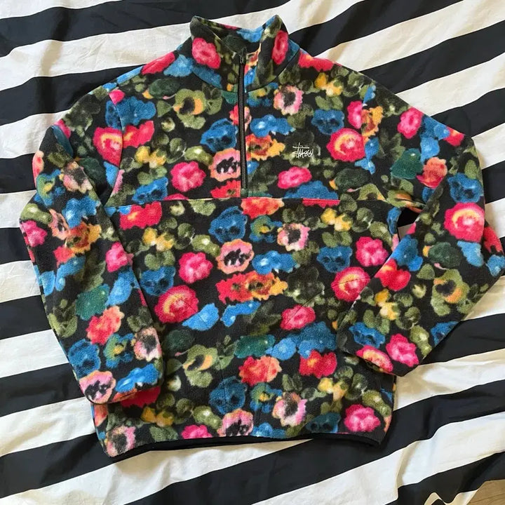 [BUNJANG] Stussy Floral Half-Zip Fleece S / 스투시 플로럴 반집업 후리스 S