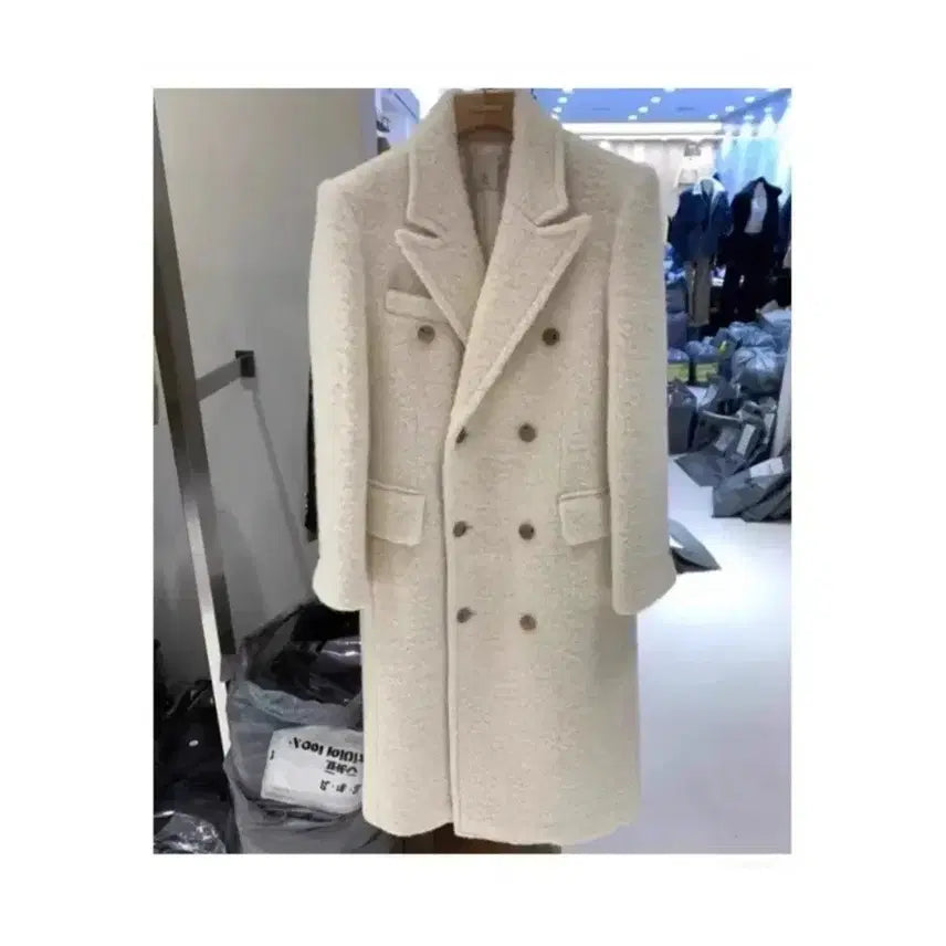 [BUNJANG] Tailored Wool Blend Coat - Ivory, Free Size / 테일러드 울 양모 코트 - 아이보리,프리