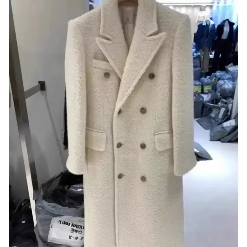 [BUNJANG] Tailored Wool Blend Coat - Ivory, Free Size / 테일러드 울 양모 코트 - 아이보리,프리