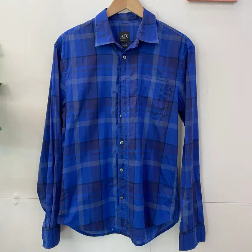 [BUNJANG] Armani Exchange Blue Check Shirt / 아르마니 익스체인지 사계절용 블루 체크 셔츠 95~100