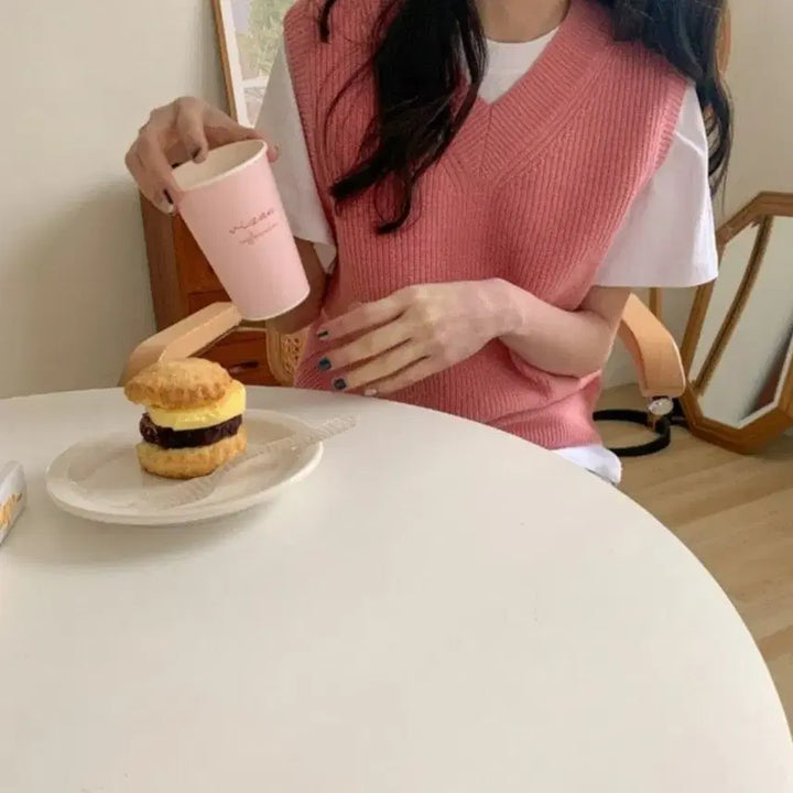 [BUNJANG] Marie Dress Pink V-Neck Vest / 마리드레스 핑크 브이넥 조끼
