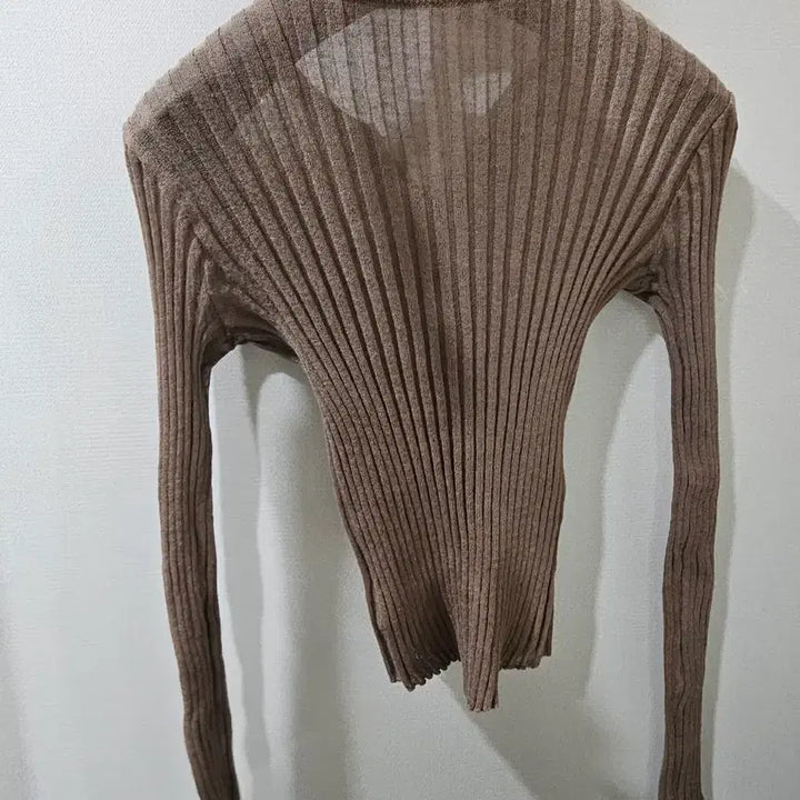[BUNJANG] Brown V-Neck Ribbed Knit Cardigan / 브라운 스판 브이넥 골지 니트 가디건