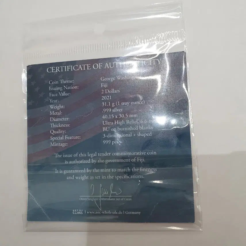 [BUNJANG] Fiji George Washington 1oz Silver Coin / 1온스 입체 은화 2021 피지 조지 워싱턴 초고부조 999개한정 실버바