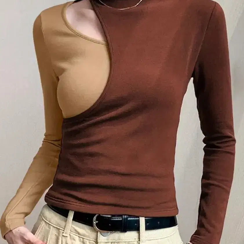 [BUNJANG] Color Block Cutout Long Sleeve Top / 배색 컷아웃 긴팔 티셔츠 66사이즈